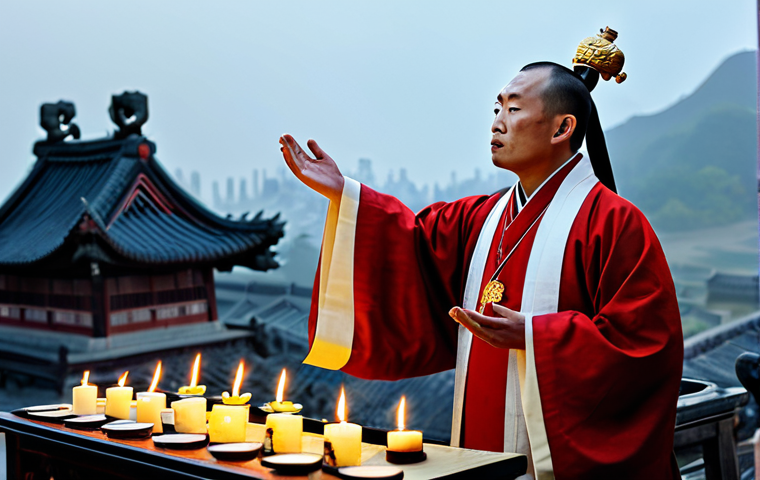 무속 의식 참여 후기 - **Image Prompt 1:** "A serene woman in a pristine white ceremonial robe, inside a tranquil, antique ... 무속 의식 참여 후기 - **Image Prompt 1:** "A serene woman in a pristine white ceremonial robe, inside a tranquil, antique ...