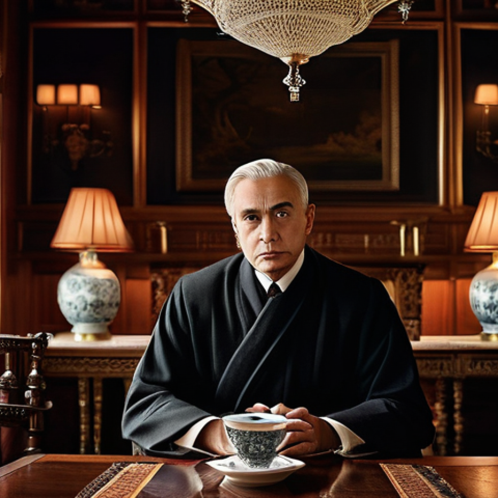 무속인과 유명 정치인의 관계 - **Prompt:** A discreet, luxuriously appointed private study or an elegant traditional tea room, diml...