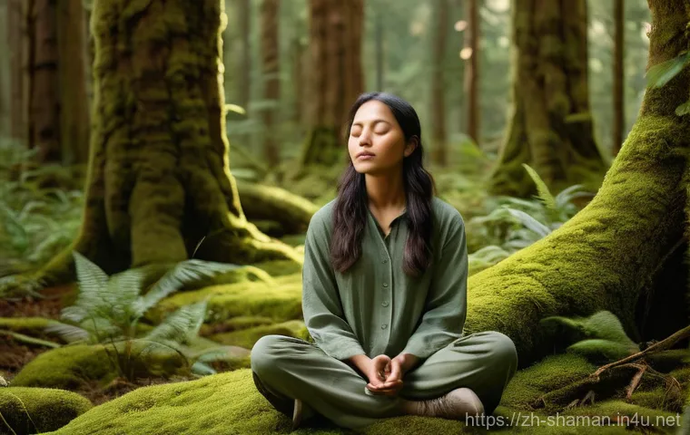 무속 신앙의 초보자 가이드 - **Prompt: Urban Shamanic Serenity**
    "A young woman, in her late 20s to early 30s, with a calm an...