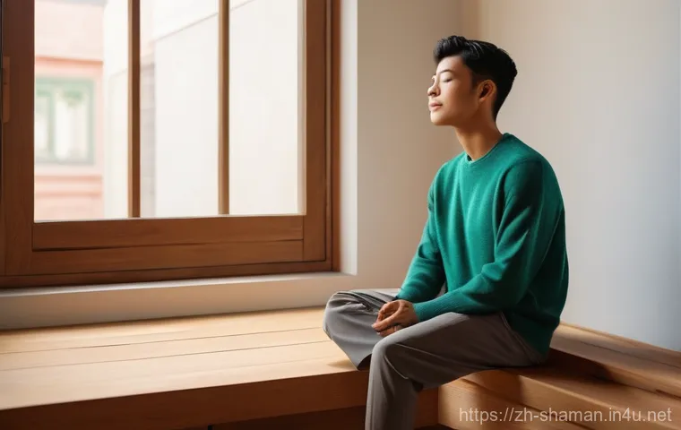 무속 신당 예약 방법 - **Prompt:** A serene and contemplative young adult, gender-neutral, sitting peacefully in a sun-dren...