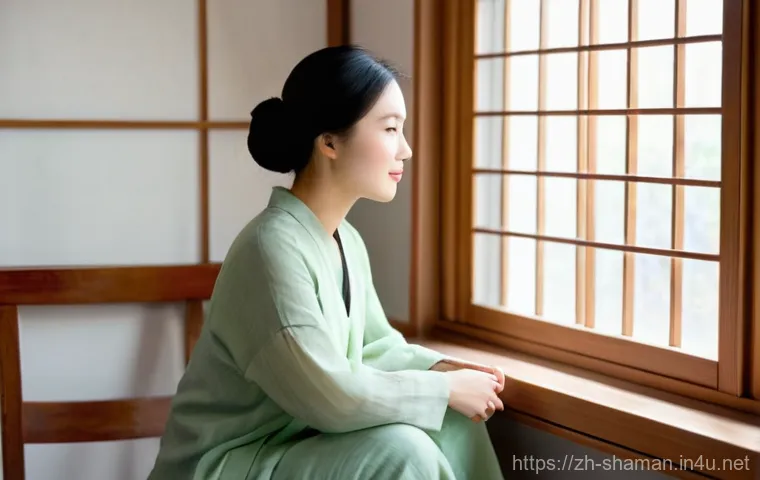 무속에서 건강운을 점치는 법 - **Prompt 1: Inner Reflection & Body Signals**
    *   **Description:** A serene East Asian woman, in...