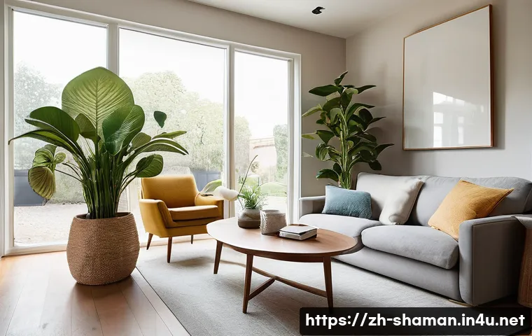 무속의 금기사항 - **A subtly disorganized, cozy living room.** The room features comfortable furniture like a plush so...